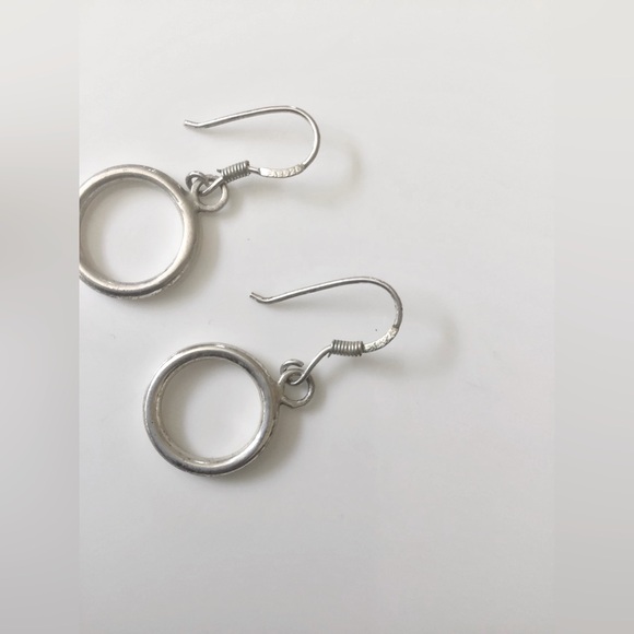 Sterling silver 925 dangle drop circle pierced earrings - Picture 2 of 9
